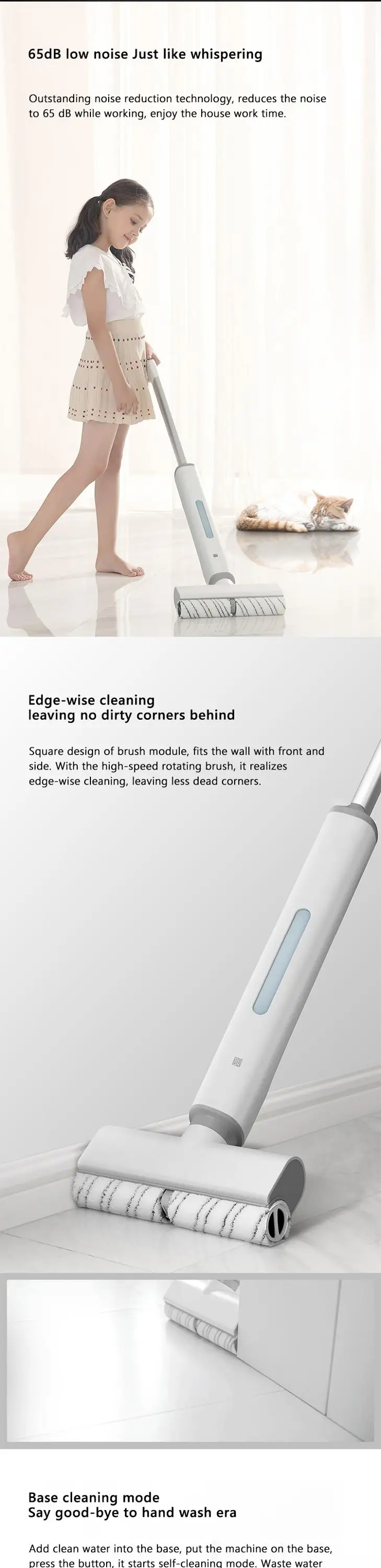 Self-cleaning base and edge-wise cleaning module