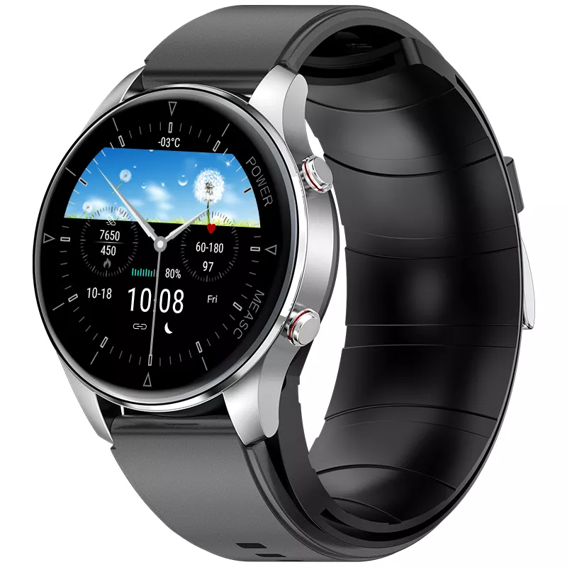 Smart watch showing step count and environmental temperature