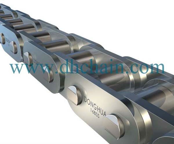 Close up of high-precision conveyor chain links