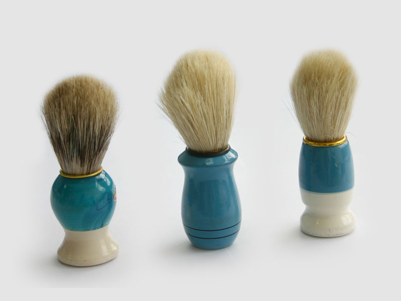 Shaving Brush Set with Blue and White Handles