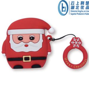 Santa Claus themed silicone AirPods case with snowflake keychain