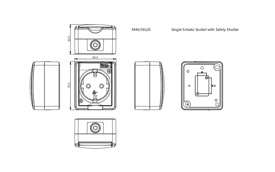 Technical drawing showing dimensions and installation specs