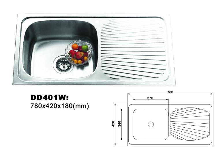 Stainless Steel Kitchen Sink with Drainboard