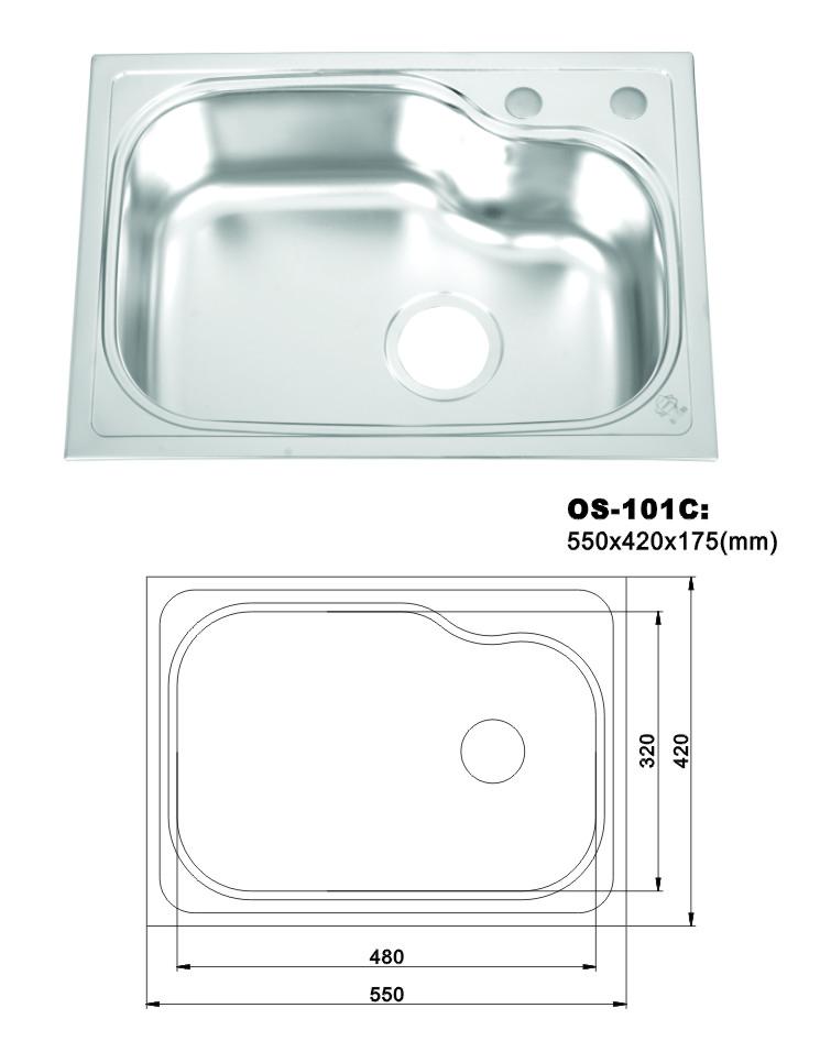 Stainless Steel Single Bowl Kitchen Sink 550x420x175mm