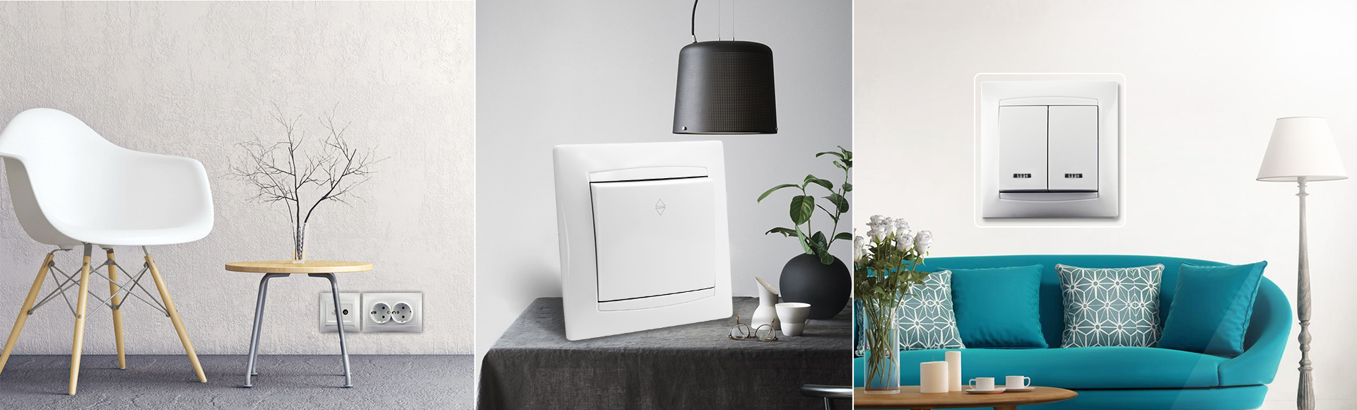 Modern white wall switch and socket set