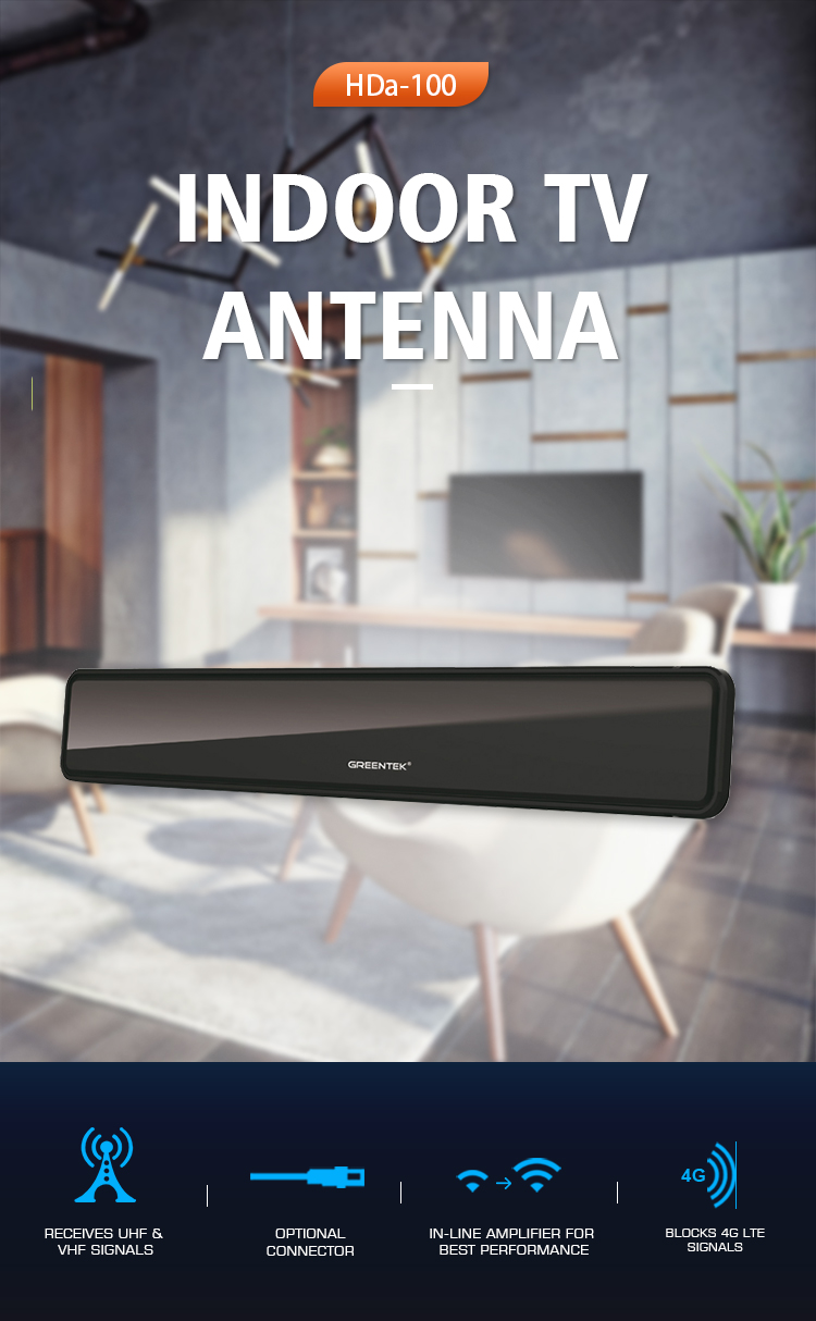 Slim indoor TV antenna featuring HD reception and LTE signal blocking