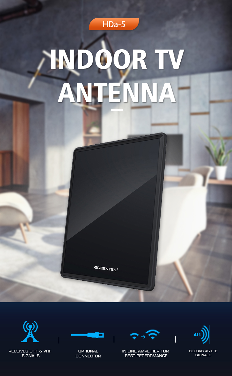 Slim indoor antenna unit highlighting 4G LTE blocking technology