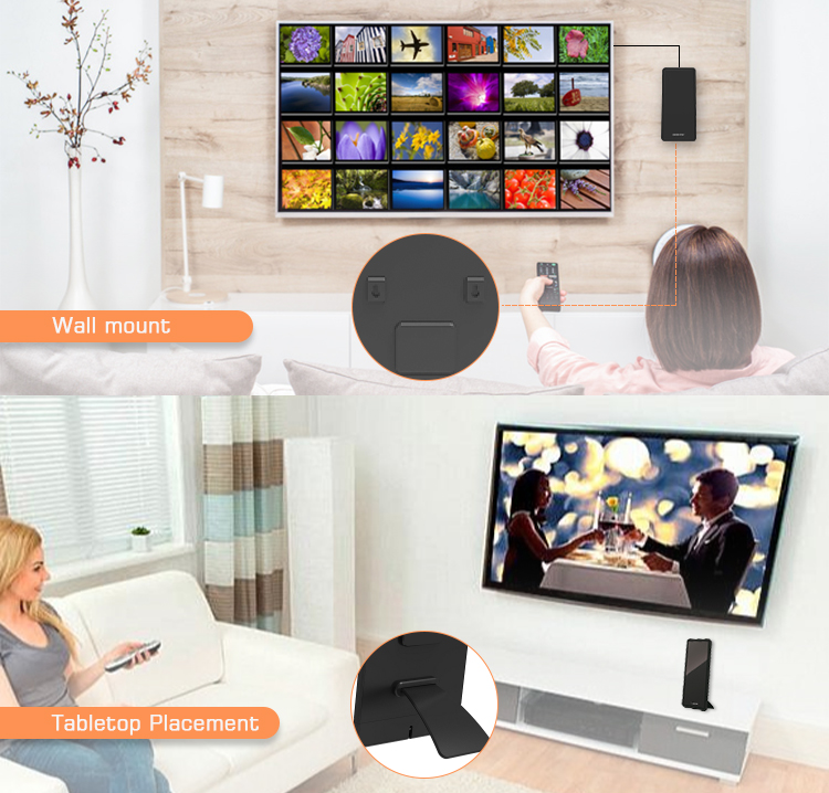 Tabletop and wall mount installation options for slim antenna