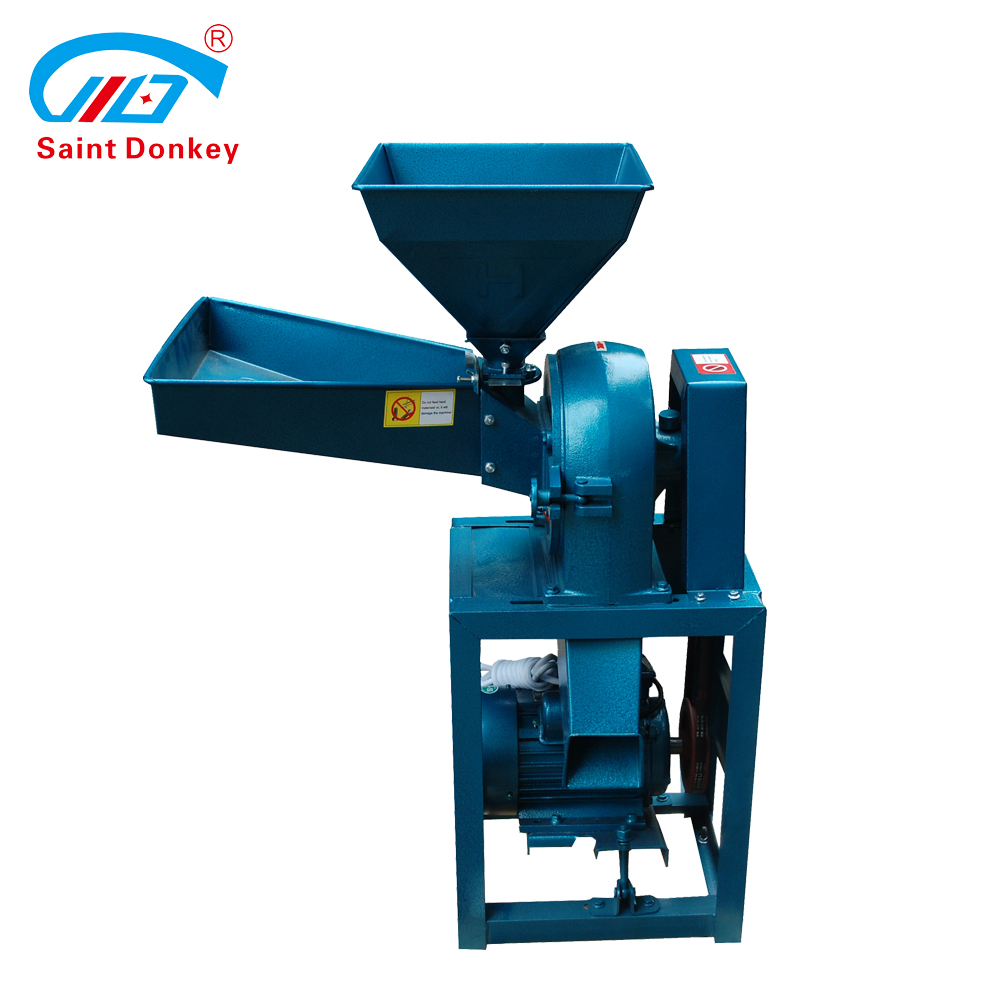 Side profile of flour mill showing feeding hopper and discharge chute
