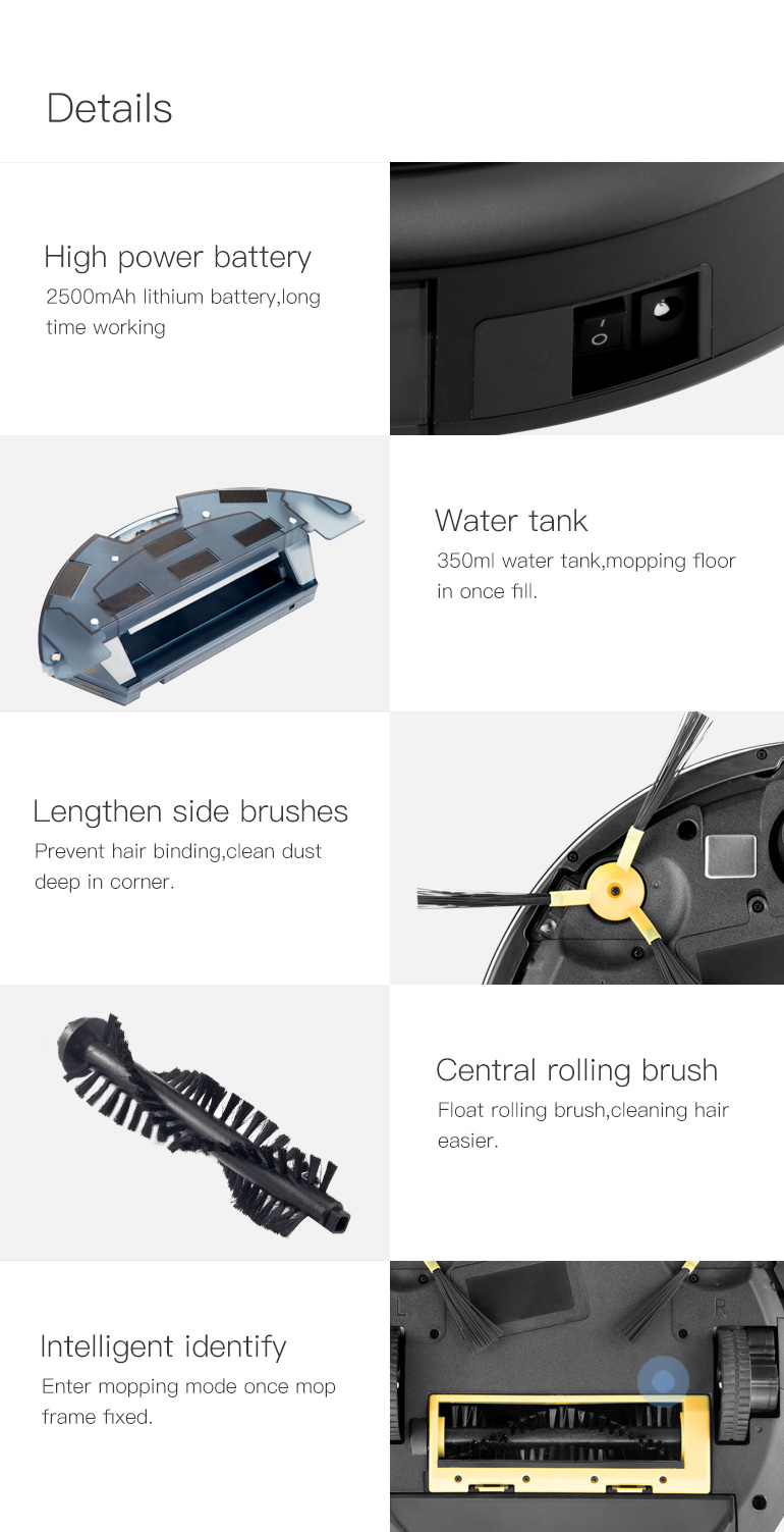 Diagram showing the 2500mAh battery, water tank, and brush system