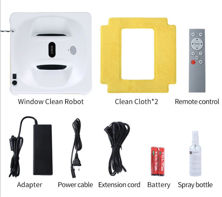 Full set of robot window cleaner accessories and package contents