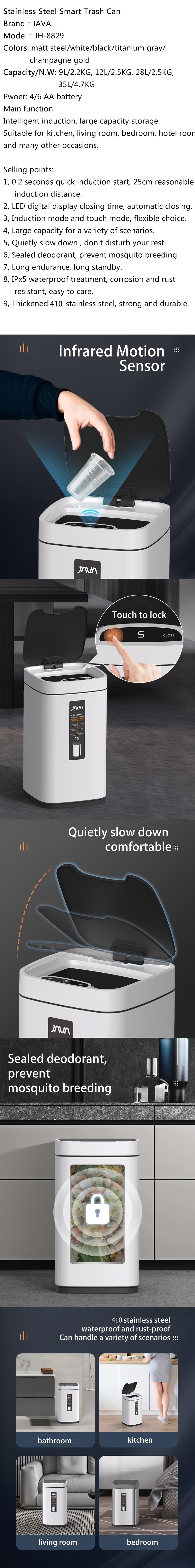 Stainless steel smart trash can with LED interface