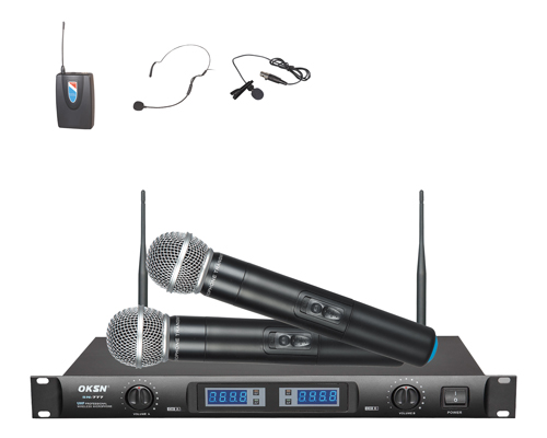 Wireless Microphone System with Dual Handheld, Bodypack, Lavalier Mics