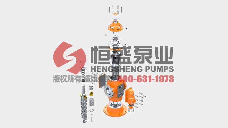 Exploded view of a SN three screw pump internal components