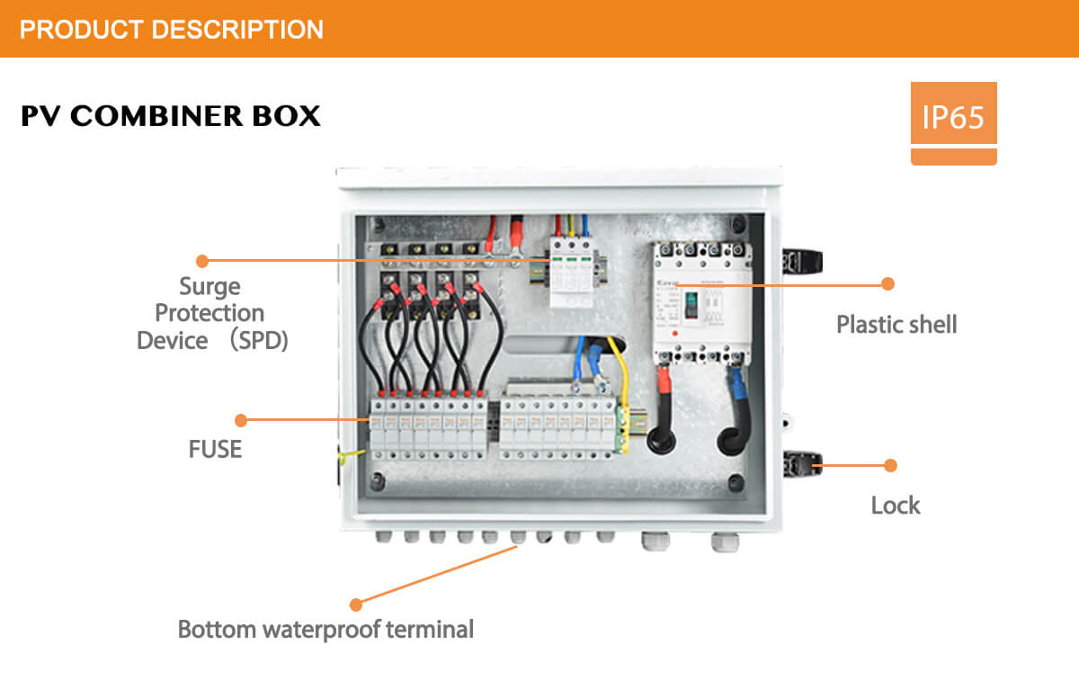Internal view of PV combiner box components