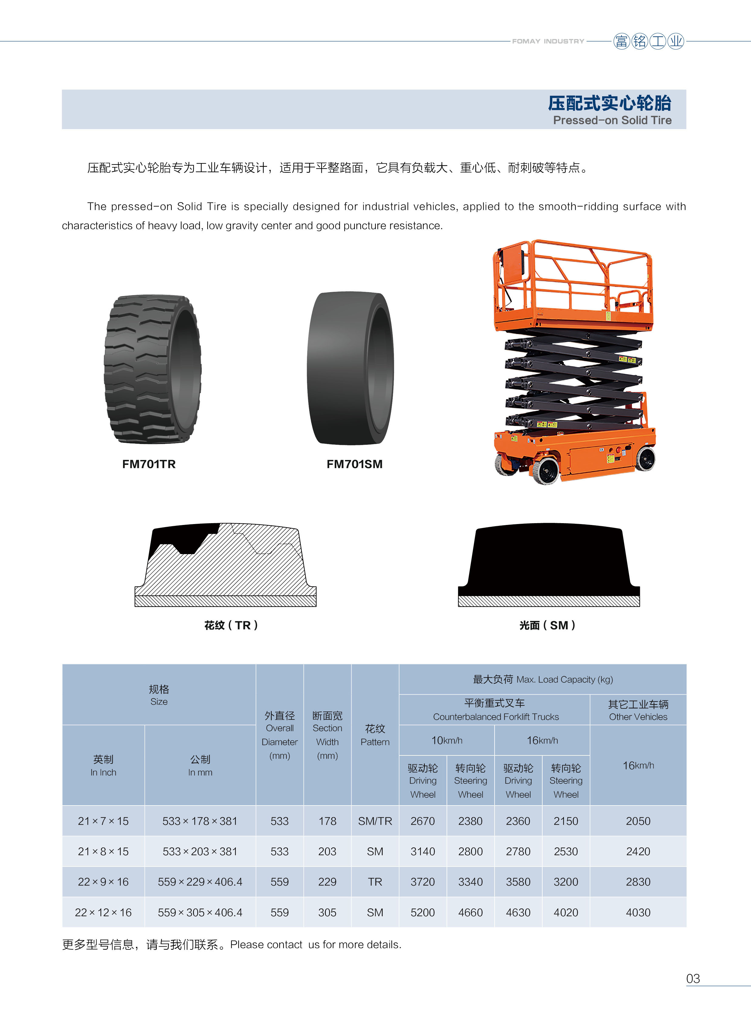 Pressed-on solid tire technical data sheet