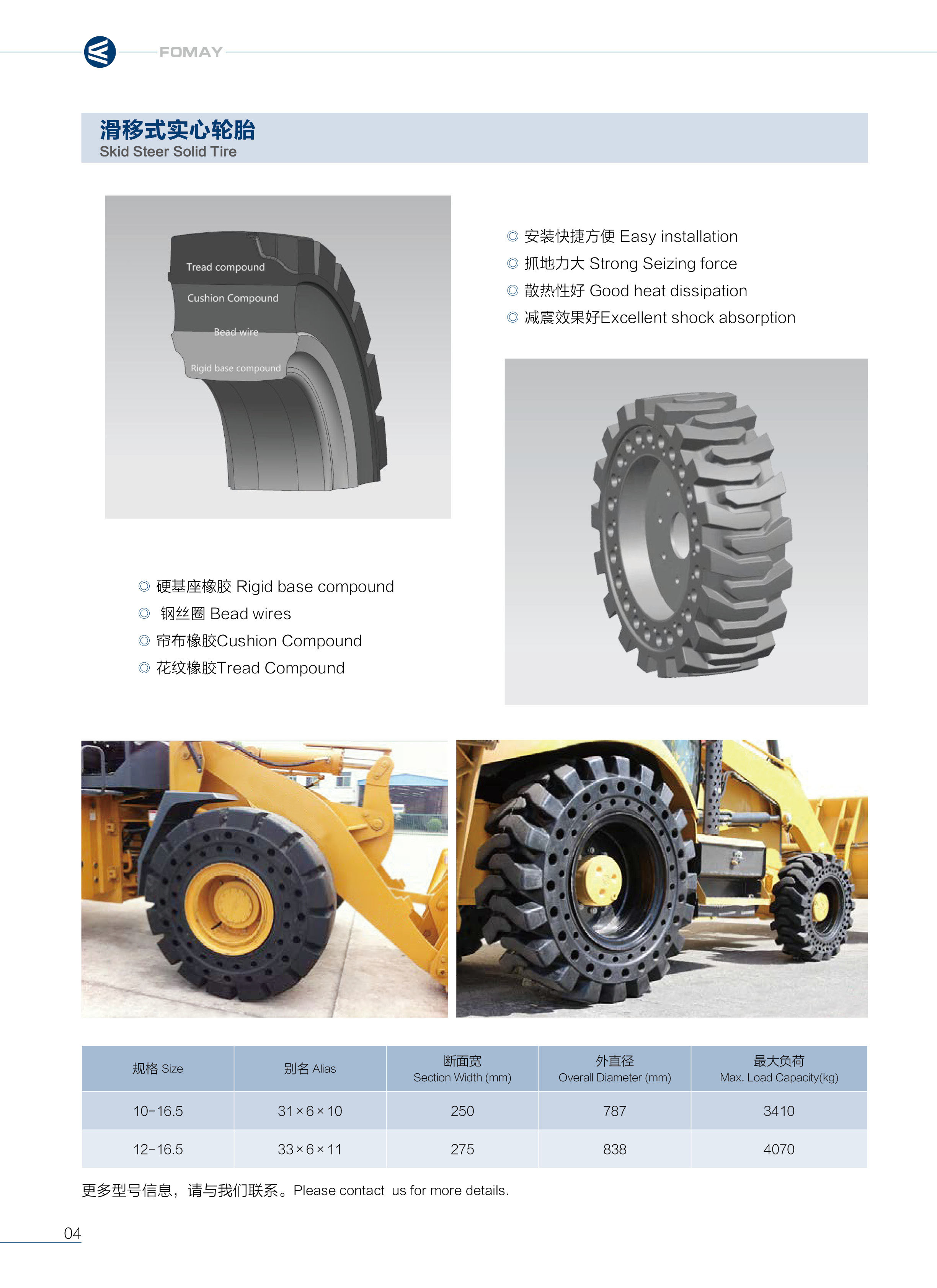 Technical cross-section diagram of skid steer solid tire construction
