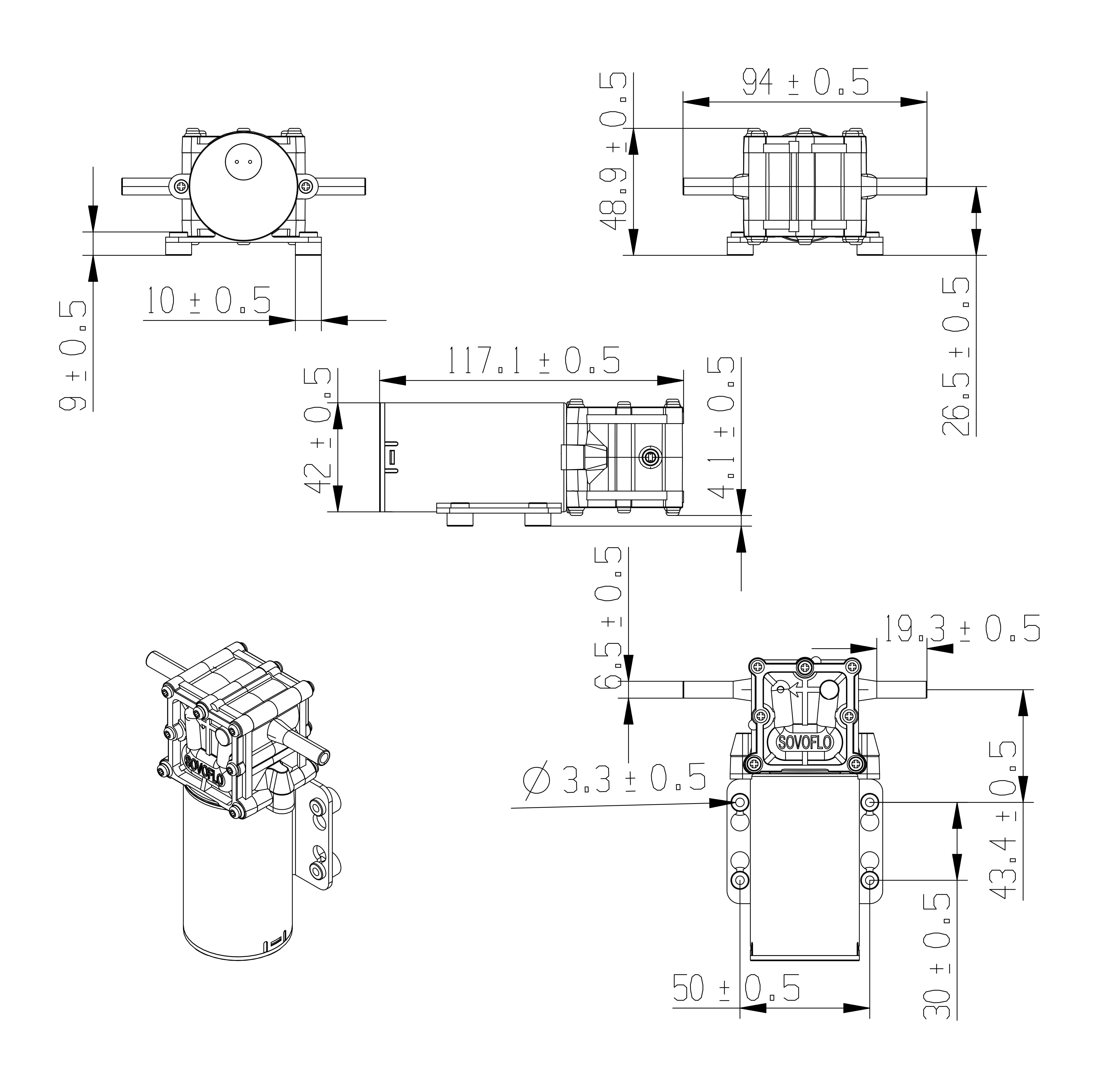 Technical dimension drawing of the pump