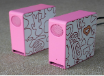 Compact Pink and Gray Patterned Speakers