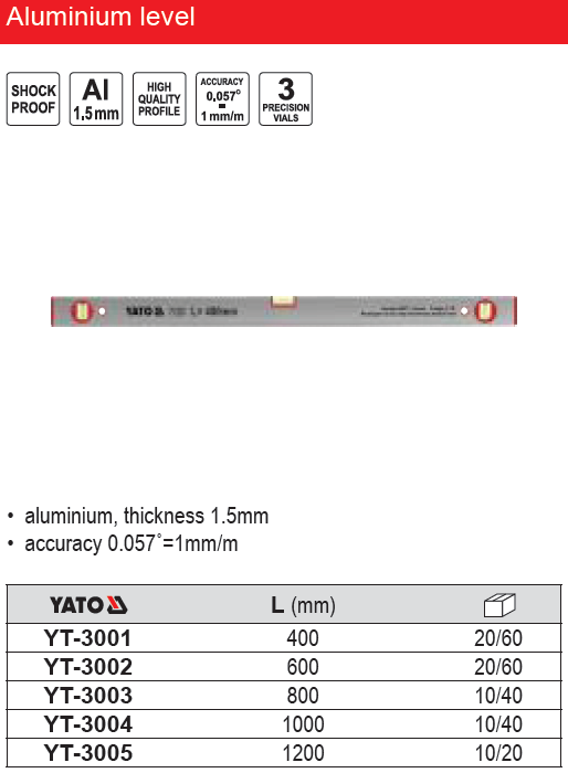 400mm Aluminum Spirit Level with Three Vials