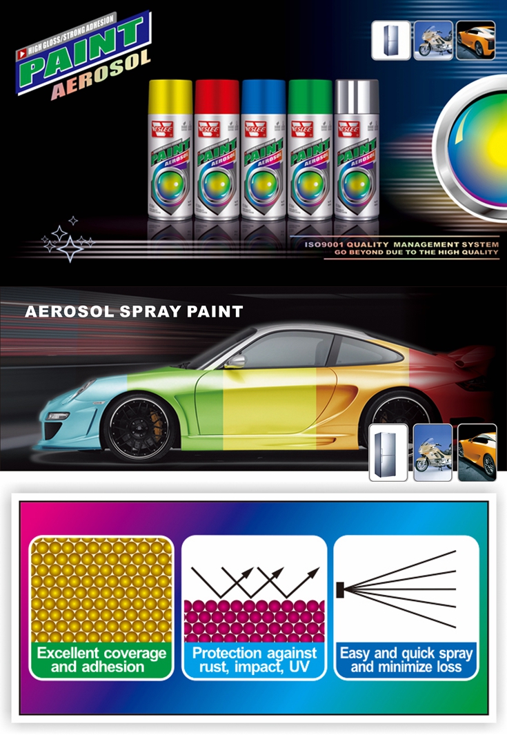 Close up of aerosol spray paint can showing performance benefits