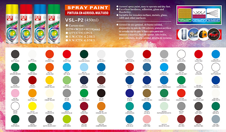 Aerosol spray paint color palette and application guide