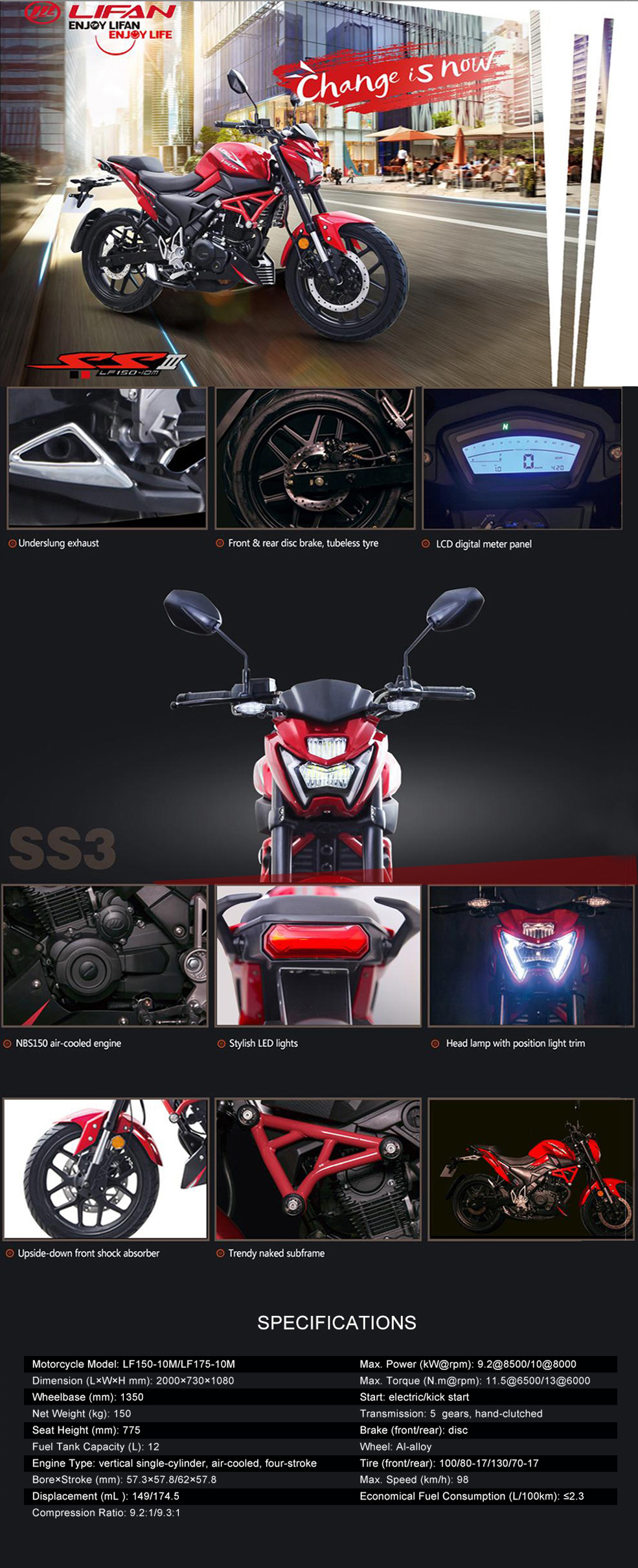 SS3 Street motorcycle showing design and technical layout