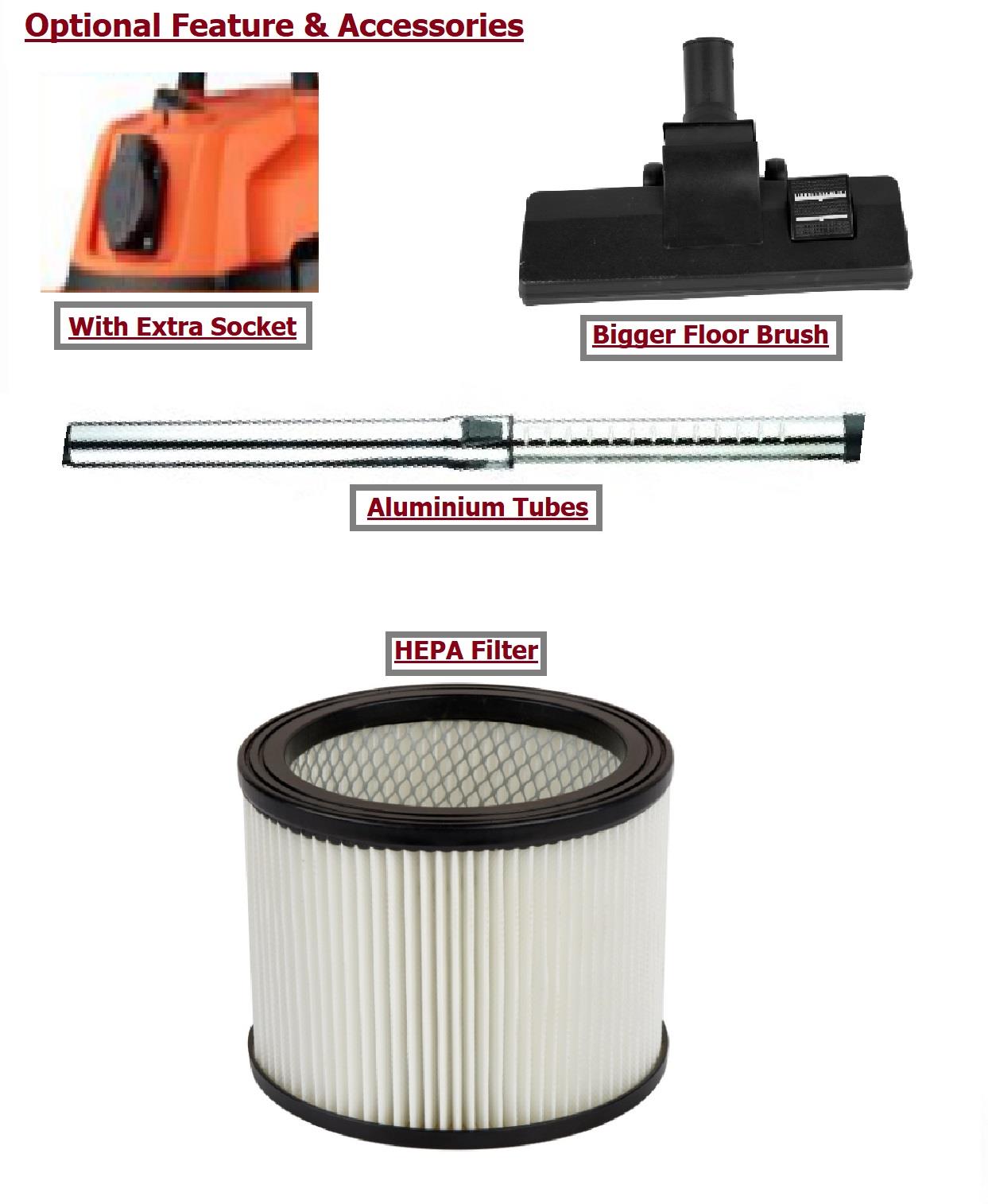 Optional cleaning accessories and HEPA filter