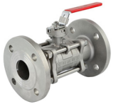 Flanged stainless steel manual ball valve showing robust industrial construction.