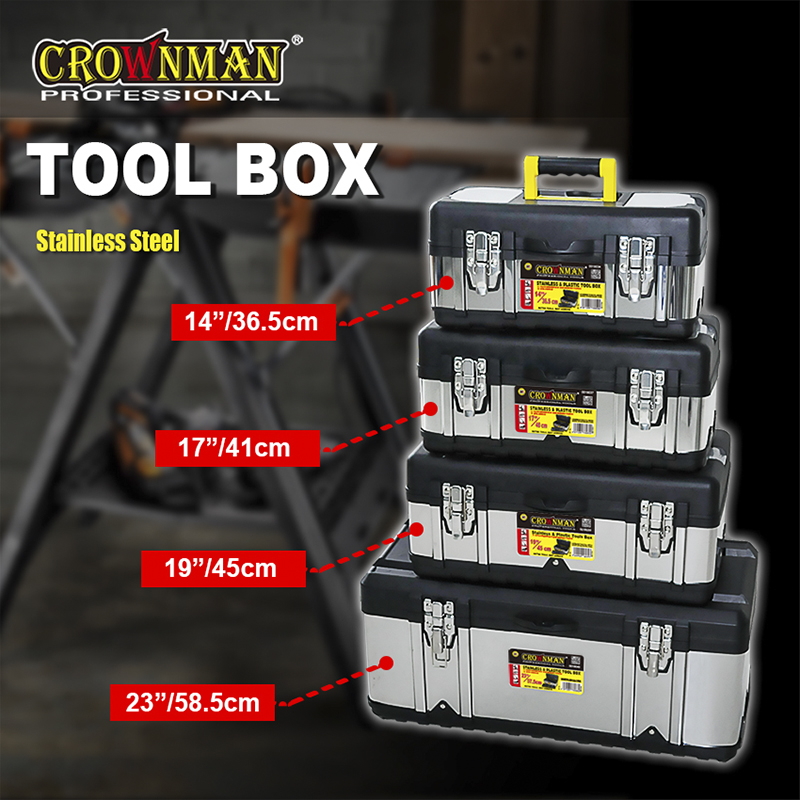 Stainless & Plastic Tool Box With Removal Tray For Tool Storage - Image 2
