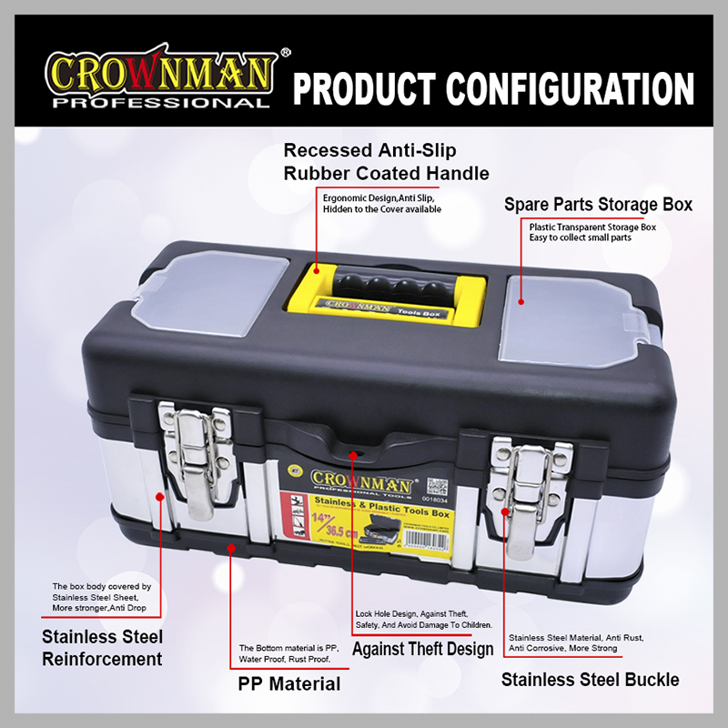 Stainless Steel and Plastic Tool Box with Removable Tray