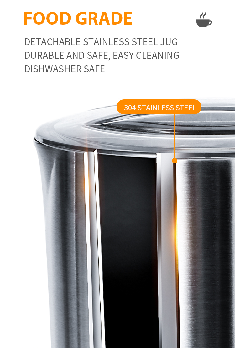 Detachable stainless steel jug and dishwasher safe components