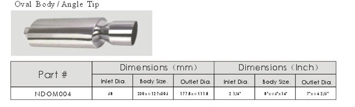 Stainless Steel Oval Muffler with Angle Tip
