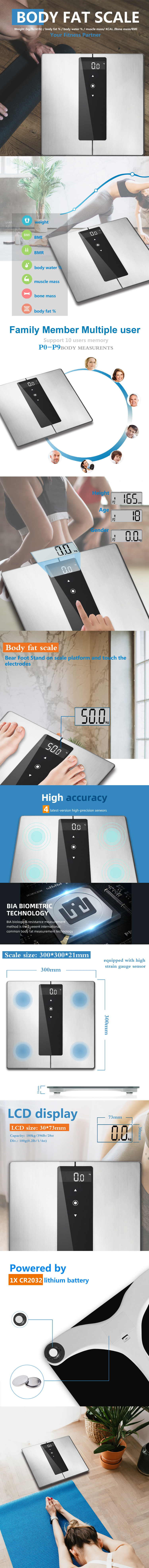 Digital body composition scale with stainless steel platform showing LCD display details