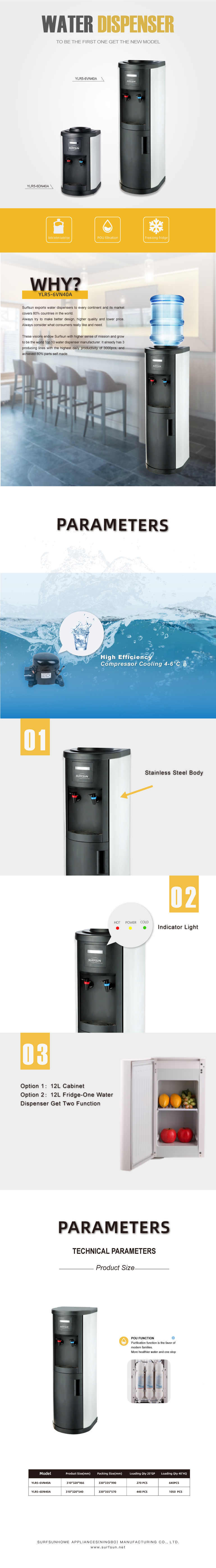 Stainless steel water dispenser with cabinet and control indicators