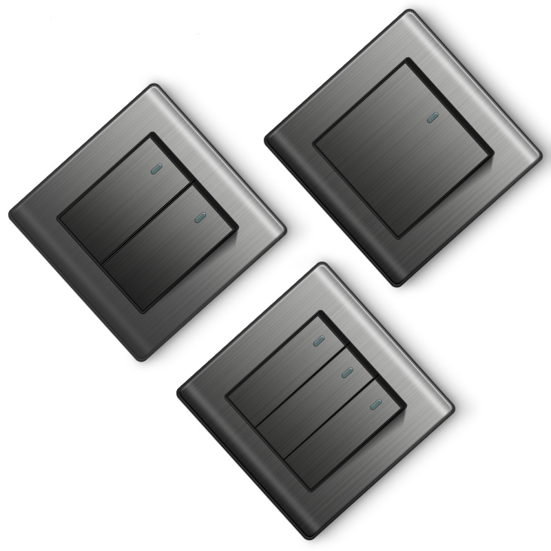 Stainless UK standard wall electric 2P+E socket outlet and square/circle switch 250V~ - Image 2