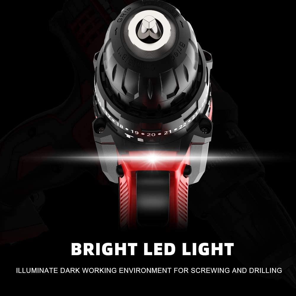 Detailed view of torque adjustment ring and LED light