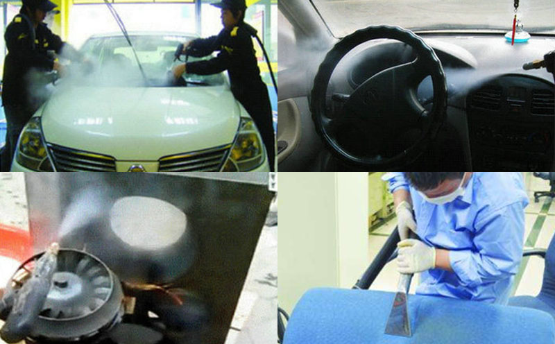 Professional interior car detailing using steam