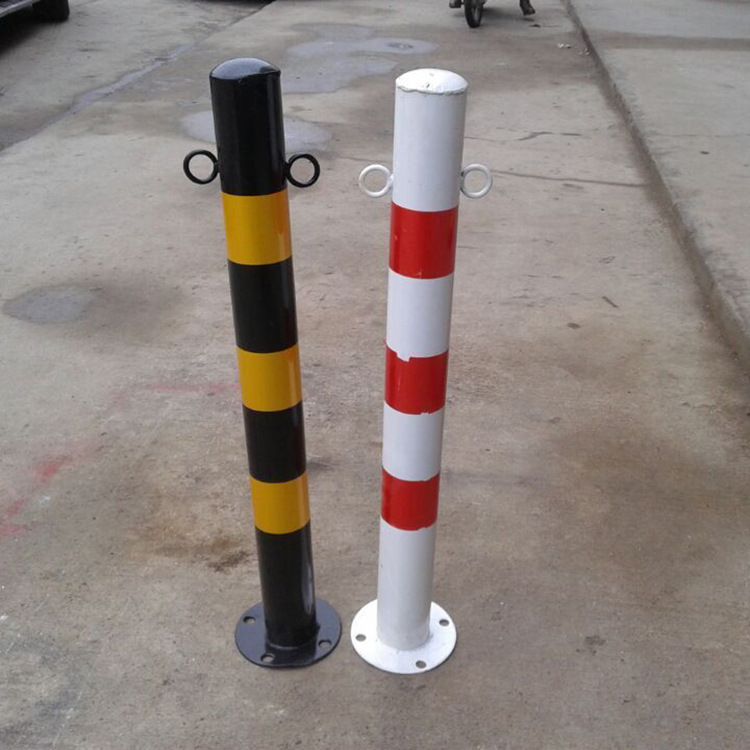 Steel Traffic Bollard with Red and White Reflective Bands