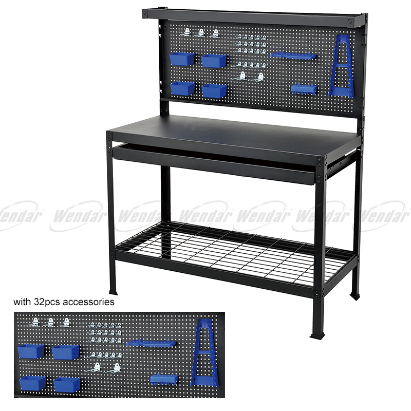 Steel Workbench with Drawer and Pegboard
