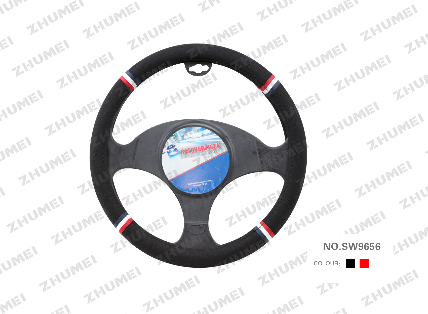 Black and Red 38cm Steering Wheel Cover with Accent Stripe