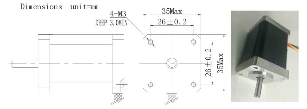 Dimensional drawing of 35HS series stepper motor