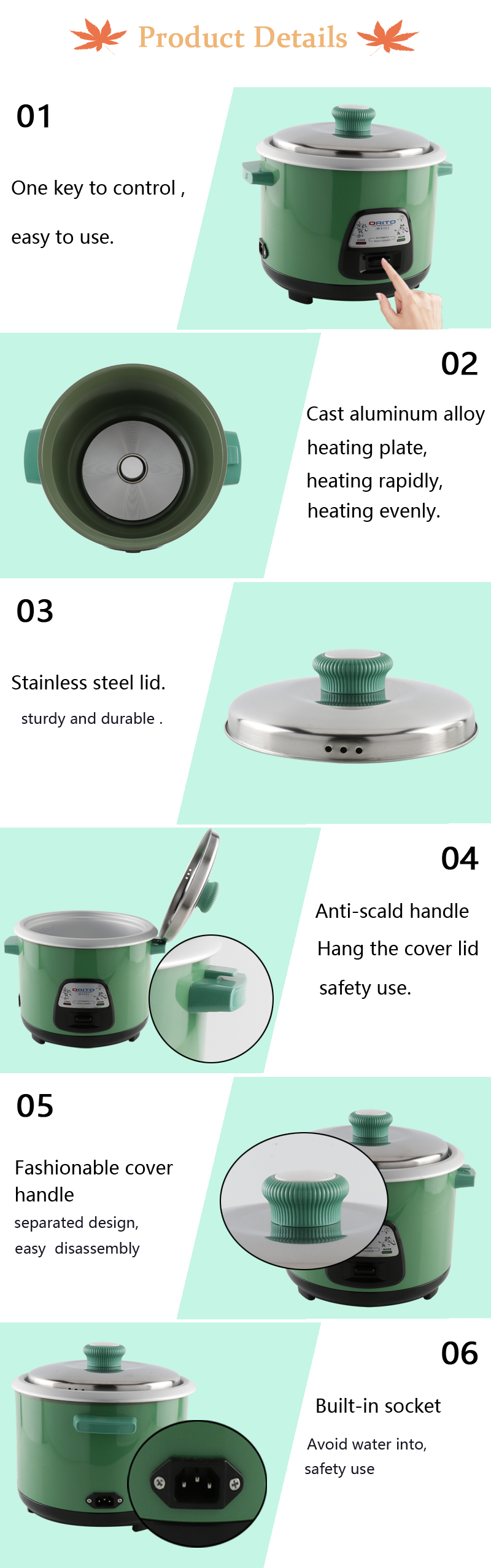 Detailed view of rice cooker components