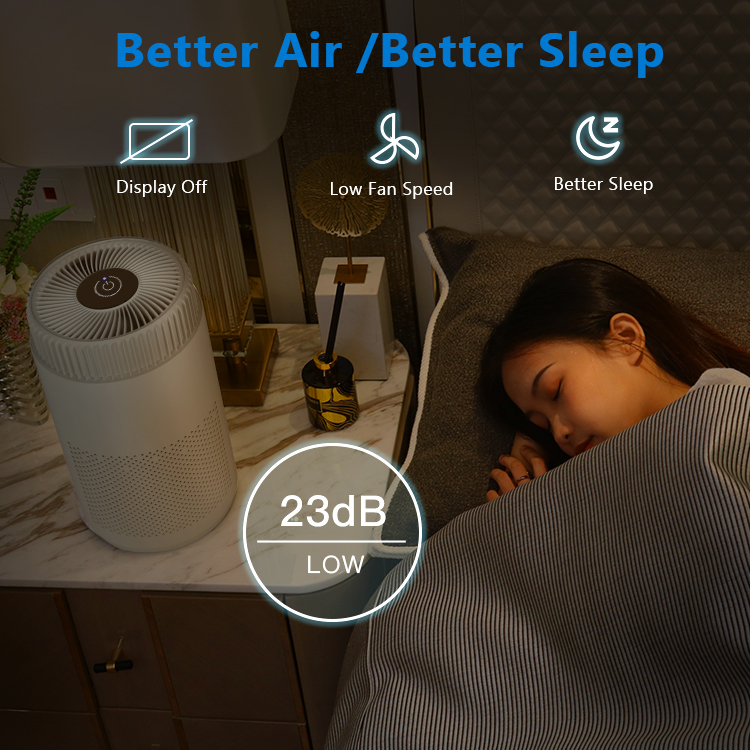 Air purifier being used in a bedroom for sleep