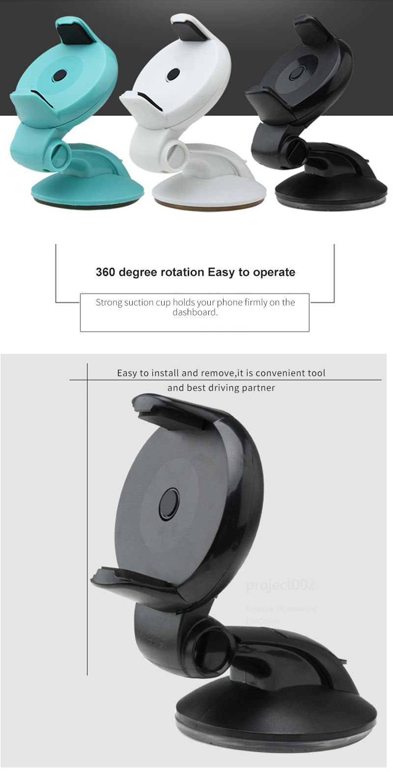 Phone holder showing 360 degree rotation capability