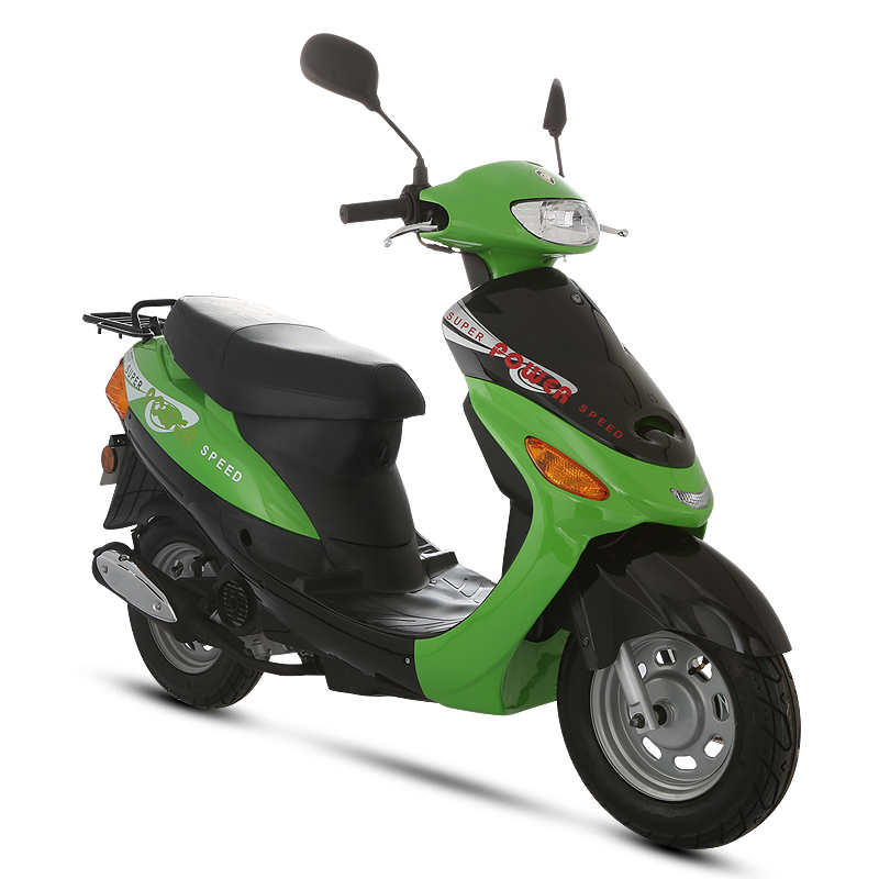 Green and black sporty scooter