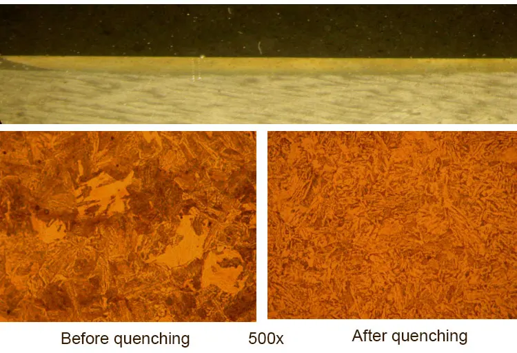 Microscopic analysis of metal grain structure before and after laser quenching