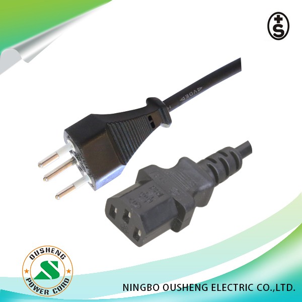 Switzerland 3 pin plug to IEC 60320 C13 power cord - Image 2