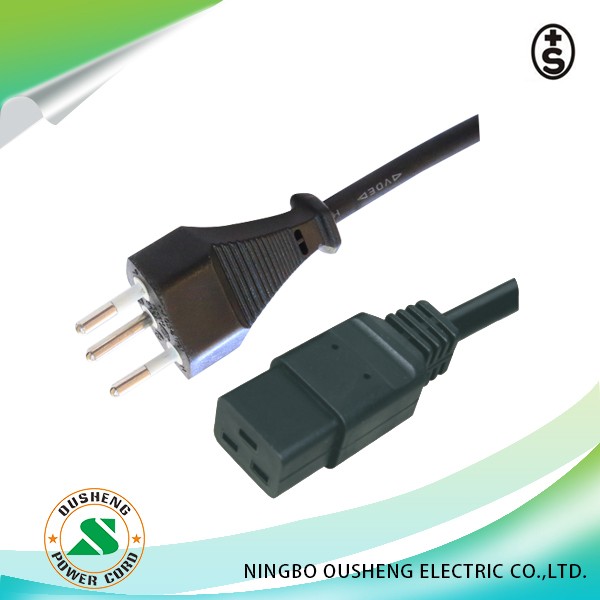 Switzerland 3 pin plug to IEC 60320 C19 power cord - Image 2