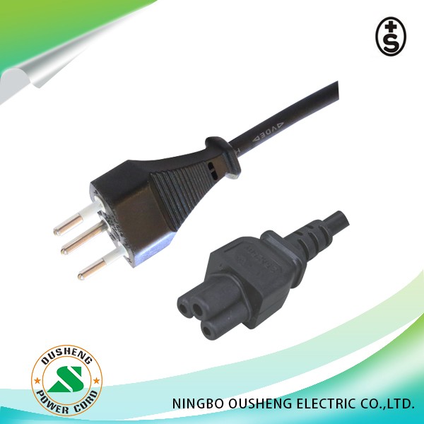 Switzerland 3 pin plug to IEC 60320 C5 power cord - Image 2